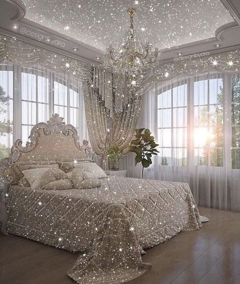 Bedroom Photo Ideas For Instagram, Bling Bedroom Ideas, Sparkly Bedroom, Bling Bedroom, Glitter Decorations, Bling Decor, Dream Bedroom Inspiration, Beautiful Bedroom Decor, Luxury House Interior Design