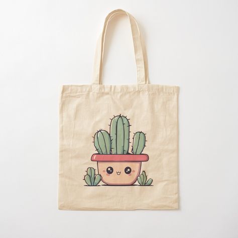 Get my art printed on awesome products. Support me at Redbubble #RBandME: https://www.redbubble.com/i/tote-bag/Adorable-Cactus-Kawaii-Illustration-by-CreativeSparksS/160496382.P1QBH?asc=u Cute Tote Bags Paint, Cute Tote Bag Ideas, Drawing On Bag, Creative Tote Bag Design Ideas, Drawing On Tote Bag, Painting Tote Bag Ideas, Tote Bags Painting, Tote Bag Design Diy Paint, Paint Tote Bag