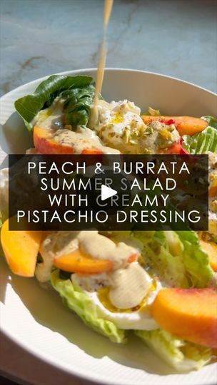 47K views · 53 reactions | BURRATA + PEACH and PISTACHIO SALAD with a CREAMY PISTACHIO DRESSING

Entertaining this summer? Then this is the salad + dressing you need to make. I LOVE. PISTACHIOS and wanted to really highlight how fabulous, delicious and versatile they are. When my friends at @americanpistachios approached me to partner with them, this easy summer recipe was the first that came to mind! #AmericanPistachiosPartner

INGREDIENTS:
Peach slices
Burrata
Gem lettuce 
1 cup of @americanpistachios , chopped and divided in half 
2-3 tbsp olive oil
1 lemon zest and juice
2 cloves of garlic, grated
1 tbsp Minced shallot
2 Tbsp creme fraiche
2 tsp honey
Salt and pepper
1 tbsp white wine vinegar
2 tbsp filtered water

DIRECTIONS:
In a food processor or high powered blender, add 1/2 cup of Pistachio Dressing, Gem Lettuce, Pistachio Salad, Flakey Salt, Super Salads, Yummy Salads, Best Appetizer Recipes, Salad Sauce, Spicy Honey