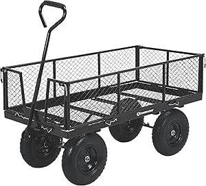 Strongway Steel Yard Cart Jumbo Garden Wagon with Removable Sides 1400-Lb. Capacity, 50in.L x 24.1in.W x 26.75in.H Black Yard Cart, Patio Blocks, Garden Wagon, Utility Wagon, Garden Cart, Garden Hand Tools, Gardening Supplies, Steel Mesh, Garden Supplies