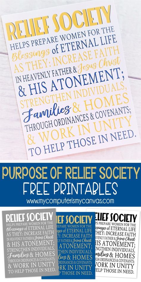 FREE PRINTABLE Purpose of Relief Society, LDS Printable - handout, RS Bullentin Board #mycomputerismycanvas Lds Relief Society Quotes, Welcome To Relief Society, Relief Society Bulletin Board Ideas, Relief Society Theme, Relief Society Birthday Gifts, Relief Society Quotes, Relief Society Handouts, Relief Society Christmas, Lds Relief Society Activities