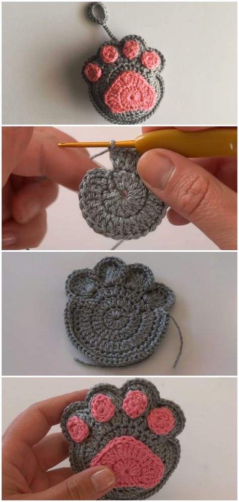 Crochet Supercute Paw Print Keychain - Free Pattern [Video] Paw Print Keychain, Crochet Keychain Pattern, Crochet Daisy, Adorable Crochet, Crochet World, Crochet Keychain, Crochet Flower Patterns, Crochet Dog, Crochet Applique