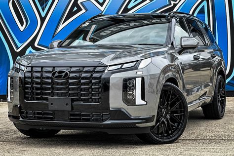 Hyundai Palisade on 22" Hussla Wheels LIT in Full Gloss Black finish.  -  Visit your local Ozzy store. 16 locations and delivery Australia Wide.   www.ozzytyres.com.au (Online 24/7  1300 699 699  The People’s Brand ❤ Hyundai Palisade, Gloss Black, Australia, Quick Saves, Black