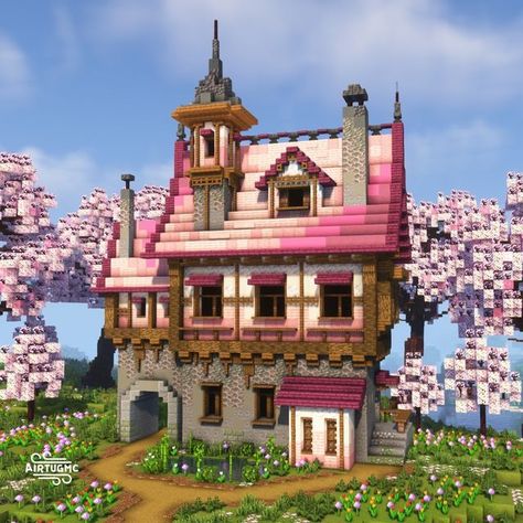 Minecraft Minigame Ideas, Minecraft Fairy House, Minecraft Witch House, Blossom House, Minecraft Structures, Minecraft House Plans, Minecraft Cottage, Minecraft House Tutorials, Minecraft Castle