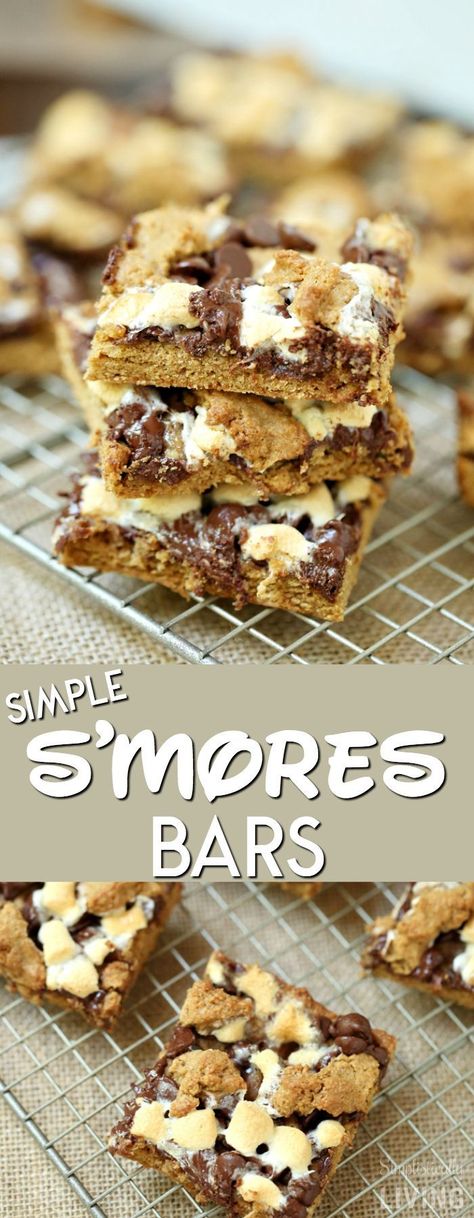 Simple S'mores Bars #smores #smorebars #campingrecipes #treats #marshmallow Brownie Deserts, Smores Ideas, Smores Bar Recipe, Easy Cakes To Make, S Mores Bars, Smores Dessert, Tasty Desserts, Summer Foods, Dessert Bar Recipe