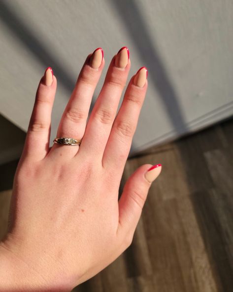 Angular red French tip on oval shaped nails for this Valentines day Ignore my chubby ring finger 🤦🏻‍♀️ Red V French Tip Nails, Fat Hands Nails, Nails For Fat Hands, Nail Shape For Chubby Hands, Chubby Fingers With Acrylics, Chubby Hands Nails, Nails For Chubby Fingers, Hand Claims, Nail Shape For Fat Fingers