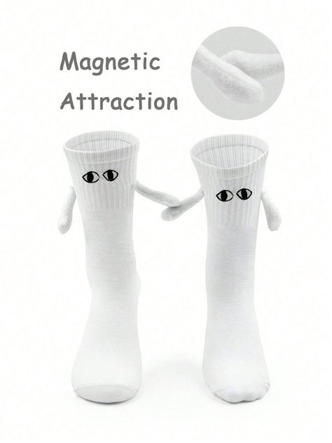 1pair White Magnetic Embroidered Eyes Hand-holding Socks For Couple, Besties Or Friends, Creative SocksI discovered amazing products on SHEIN.com, come check them out! Hand Socks, Men Socks, Women Crew Socks, Women Socks, Cute Socks, Calf Socks, Chain Choker Necklace, Chain Choker, Socks And Hosiery