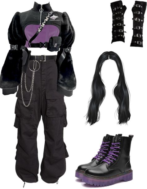 Kpop stage outfit black and purple !!. Discover outfit ideas for made with the shoplook outfit maker. How to wear ideas for black balenciaga cargo pants and Black Waist Belt Bag Balenciaga Cargo Pants, Black Waist Belt, Waist Belt Bag, Outfit Kpop, Kpop Stage, Black Balenciaga, Stage Outfit, Party Pants, Purple Outfits