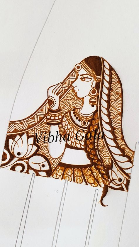 Figure Henna Design, Bride Face Henna Designs, Figar Mehndi Designs Dulhan, Bride Side Face Mehandi, Full Bride Figure Mehndi, Bride Figures In Mehndi, Bride Figure Mehndi, Figure Mehendi Designs, Dulhan Face Mehndi Designs