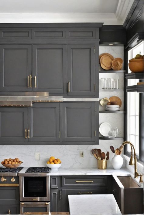 What's the Chic Charcoal Gray Kitchen Cabinet Chronicles? Uncover the Trends [2024] #Ad #homedecor #homedesign #fixhome #Painthome #interiorarchitecture 2025 Cabinet Color Trends, Gray Kitchen Cabinet Colors, Charcoal Cabinets Kitchen, Dark Grey Cabinets Kitchen, Charcoal Kitchen Cabinets, Charcoal Gray Kitchen, Charcoal Gray Kitchen Cabinets, Charcoal Kitchen, Sage Green Paint Color