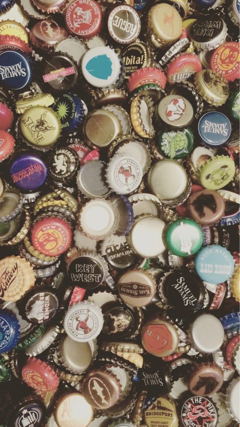 Beer bottle cap collection Caps Aesthetic, Bottle Cap Collection, Beer Bottle Cap, Beer Caps, Cap Collection, Beer Design, Scan N Cut, Bottle Caps, Bottle Cap