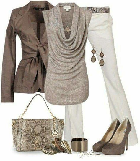 Fall Mode Tips, Brown Blouse, Winter Mode, Mode Casual, Brown Jacket, Work Attire, White Pants, Looks Style, Mode Style