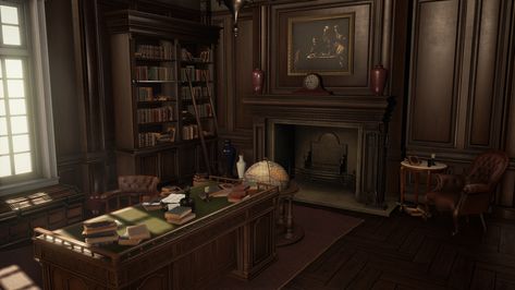 Victorian Study Room, Gentlemans Office, Victorian Study, Manor House Interior, Moody Home Decor, Victorian Interior, Vintage Office, Study Room, Entertainment Unit