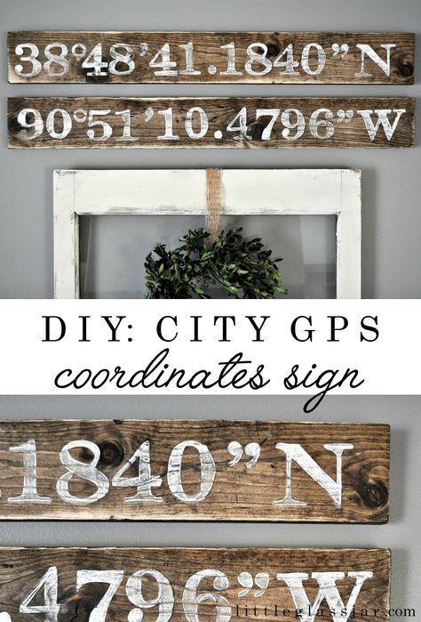 Tutorial for City GPS Coordinates Sign http://www.littleglassjar.com Apartment Nyc, Gps Coordinates Sign, Coordinates Sign, Nyc Decor, Minimalist Ideas, House Design Ideas, Barn Wood Crafts, Bedroom Remodel, Diy Holz