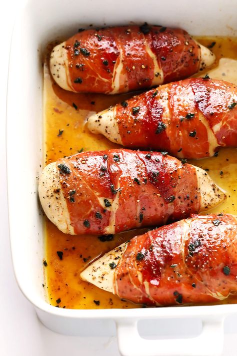 Chicken Saltimbocca Recipe, Saltimbocca Recipe, Prosciutto Wrapped Chicken, Panini Recipes Chicken, Chicken Saltimbocca, Prosciutto Wrapped, Wrapped Chicken, Gimme Some Oven, Baked Chicken Breast