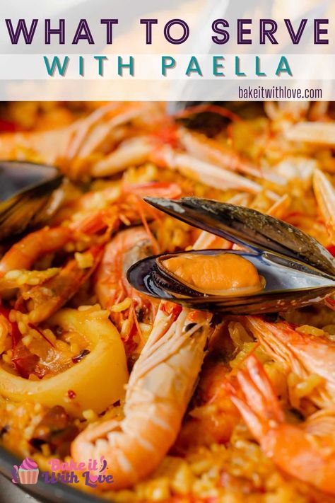 For what to serve with paella, check out this list of the best side dishes to compliment this flavor-packed Spanish dish! Whether you choose chicken, seafood, rabbit, or a combination of meats, these recipes will pair with your paella no matter the protein! BakeItWithLove.com #bakeitwithlove #paella #sides #best #dinner #menu Quick French Bread Recipe, Spanish Side Dishes, Roasted Mashed Potatoes, Spanish Seafood Paella, Spanish Paella Recipe, Tomato Side Dishes, Short Grain Rice, Seafood Paella, Paella Recipe