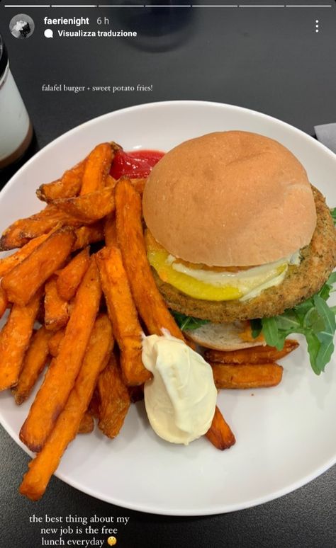 insta story I liked Falafel Burgers, Vegan Burger, Sweet Potato Fries, Chicken Burgers, Insta Story, New Job, Sweet Potato, Chicken, Ethnic Recipes