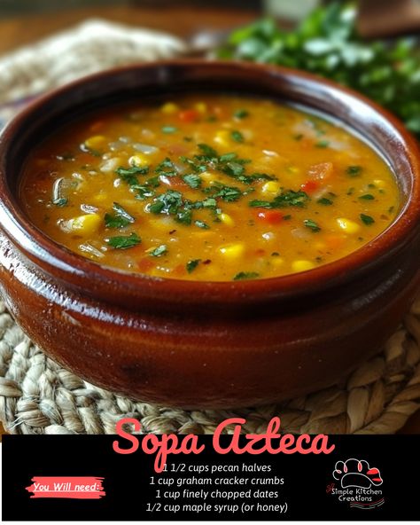 Looking for a delicious and comforting soup recipe? Try making Sopa Azteca, a traditional Mexican soup packed with flavor and topped with crunchy tortilla strips, creamy avocado, and tangy lime. This hearty dish is perfect for cozy nights in or for impressing guests at your next dinner party. Click to find the recipe and give it a try today! #sopaazteca #mexicanfood #soup #recipeideas #comfortfood #foodinspiration Aztec Soup Recipes, Azteca Soup Recipe, Sopa Azteca Recipe, Cream Cheese Stuffed Peppers, Mexican Soups, Tortilla Strips, Mexican Soup, Comforting Soup, Spicy Peanuts