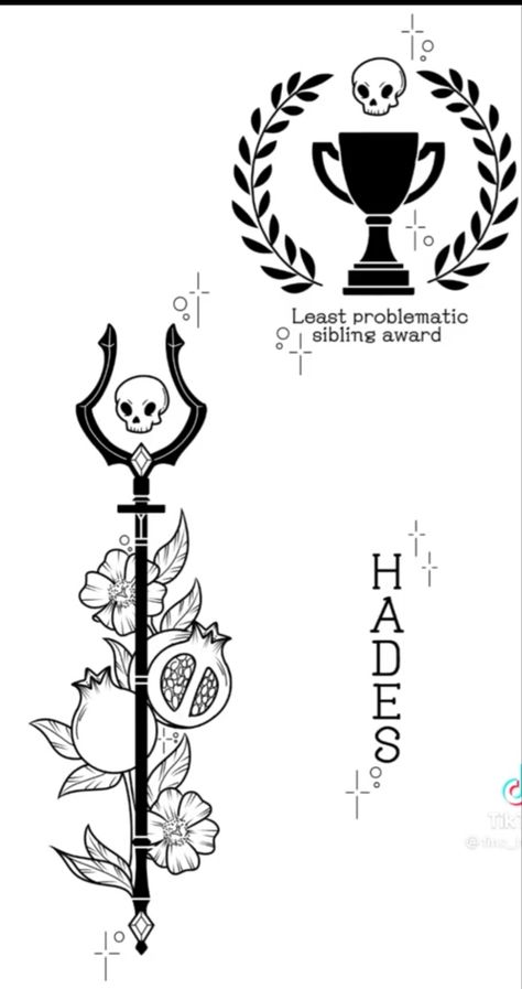 Hades Staff Tattoo, Paris Greek Mythology, Hades Game Tattoo, Hades Tattoos, Tatuagem Percy Jackson, Hades Drawing, Percy Jackson Tattoo, Body Expressions, Hades Tattoo