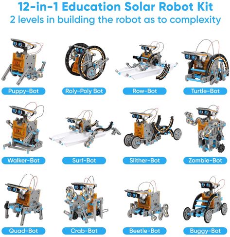 Sillbird STEM 12-in-1 Education Solar Robot Toys-190 Pieces DIY Building Science Experiment Kit for kids Aged 8-10+,Solar Powered by the Sun: Amazon.co.uk: Toys & Games Solar Building, Solar Robot, Solar Powered Toys, Types Of Robots, Solar Power Energy, Educational Robots, Physics Experiments, Robot Kits, Solar Power Panels