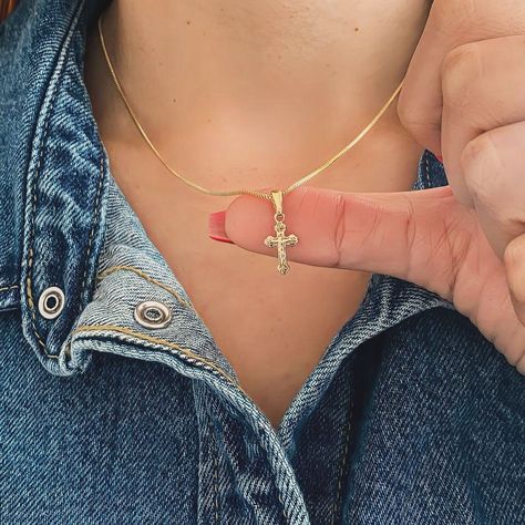 Imagine a stunning laminated gold cross necklace, shining with elegance and grace. Its intricate design showcases the beauty of the cross, while the gold laminate adds a touch of luxury. Whether you wear it for special occasions or as a daily reminder of your faith, this necklace is sure to make a statement. It’s the perfect blend of style and spirituality. 😊🌟 #cross #jewelry #nacklace #accessories #fypシ A Daily Reminder, Gold Cross Necklace, Cross Jewelry, Gold Cross, Intricate Design, The Gold, Showcase Design, The Cross, Daily Reminder