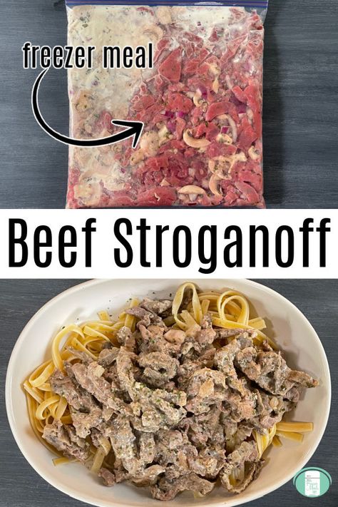 Beef Stroganoff Crockpot Freezer Meal, Stew Meat Freezer Meals, Freezer Beef Stroganoff, Freezer Beef Stew, Beef Stroganoff Stew Meat, Freezable Meal Prep, Beef Freezer Meals, Dump Recipes, Best Freezer Meals