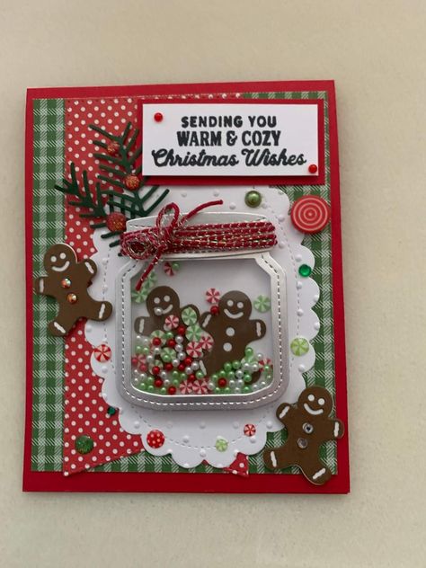 Gingerbread Cards Ideas, Queen And Company Shaker Cards, Diy Christmas Cards Ideas Creative, Handmade Christmas Cards Ideas Creative, Beautiful Christmas Cards Handmade, Christmas Cards Gingerbread, Red Christmas Card, Christmas Card Wishes, Creative Christmas Cards