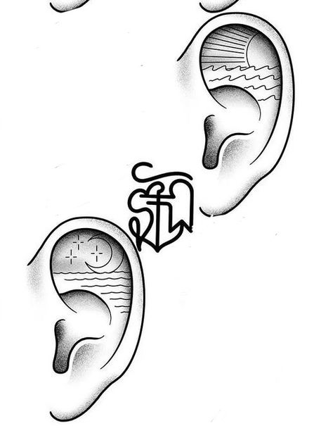 Moon And Sun Ear Tattoo, Sun And Moon Ear Tattoo, Sun Ear Tattoo, Moon Ear Tattoo, Ear Lobe Tattoo, Inner Ear Tattoo, Religion Tattoos, Sun Tattoo Designs, Sun And Moon Drawings