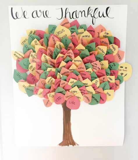 Construction Paper Bulletin Board, What Are You Thankful For Bulletin Board, Gratitude Tree Ideas, Gratitude Art Projects For Kids, Thankful Bulletin Board, Thankful Projects, Tree Thanksgiving, Wellbeing Art, Thankful Wall