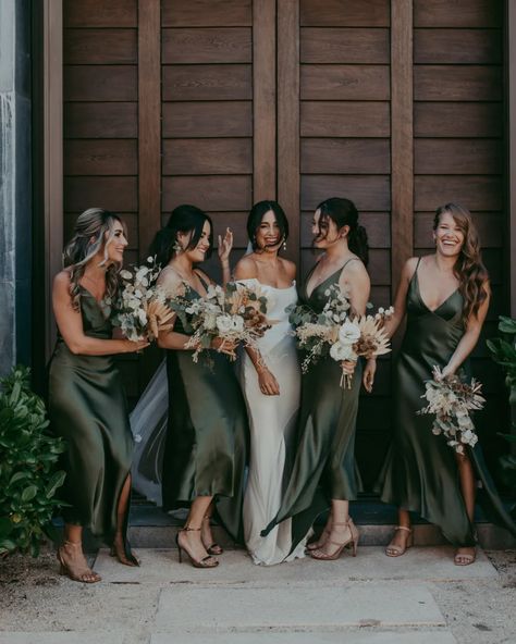 Olive Green Bridesmaid Dresses, Tea Length Bridesmaid Dresses, Custom Bridesmaid Dress, Green Bridesmaid, Green Bridesmaid Dresses, Satin Bridesmaid Dresses, Short Bridesmaid Dresses, Popular Wedding, Green Silk