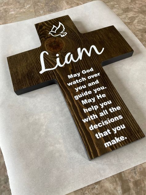 Confirmation Gifts For Boys, Christian Baby Shower, Spiritual Event, Confirmation Party, Gifts Christian, Baby Room Themes, Cross Wall, Personalized Cross, Cross Wall Decor