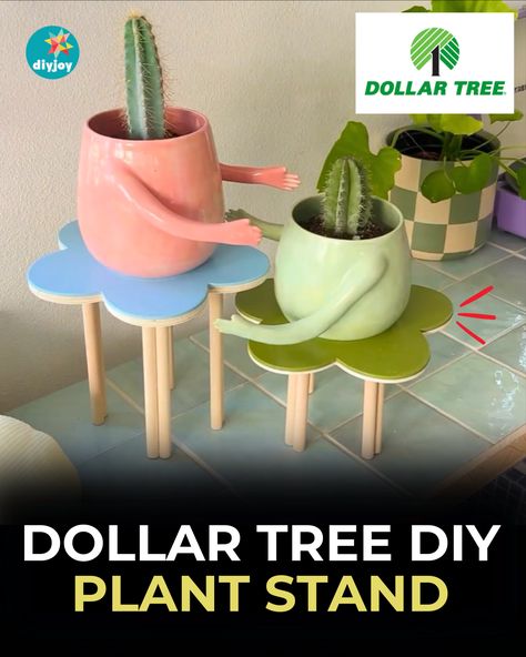 You can find all the materials you need for this DIY flower plant stand at Dollar Tree! It's a beginner-friendly and fun project to make. Diy Plant Stand Indoor Dollar Tree, Diy Plant Stand Indoor, Wine Bottle Tiki Torch, Dig Gardens, Diy Plaster, Diy Plant Hanger, Diy Plant Stand, Plant Stand Indoor, Pinterest Diy