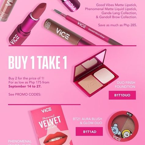 Vice Cosmetics 3rd GANDAnniversary on Shopee - Buy 3 for 300 and Buy 1 Take 1 Promo - One Proud Momma Vice Cosmetics, Slimmer Face, True Red, Brow Pencils, Matte Liquid Lipstick, Fair Skin, Be Beautiful, Blush Roses, Advertising Photography