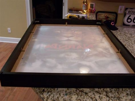 Small Crafty Project: Custom LED Backlit 40"x60" Frame For A Canvas - Project Showcase - DIY Chatroom Home Improvement Forum Back Lit Picture Frames, Backlit Picture Frame, Diy Movie Poster Frame, Diy Backlit Wall Art, Diy Backlit Sign, Led Picture Frame, Diy Black Light, Diy Poster Frame, Diy Signage