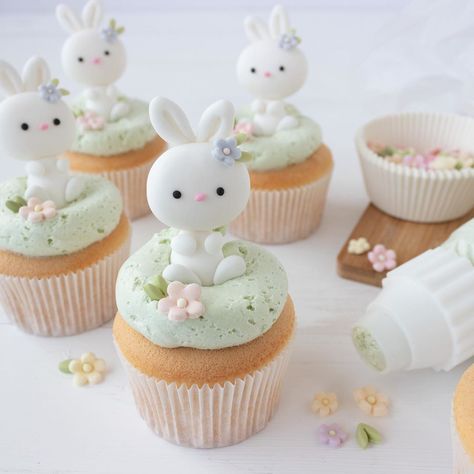 The Cake Topper on Instagram: “🐰🧁 Sweet little Bunny Cupcakes #bunny #cupcakes #bakeyourworldhappy #fondant #fondantdecoration #easter #easterdecor #foodphotography…” Easter Cupcake Toppers, Easter Biscuits, Decorating Frosting, Easter Egg Art, Bunny Cupcakes, Cake Decorating Frosting, Cake Face, Fondant Decorations, Easter Cupcakes