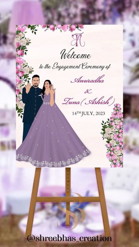 Bride Entry For Engagement, Welcoming Board Engagement, Ring Ceremony Poster Design, Bride Background Decoration, Engement Decoration Stage, Engagement Banner Design, Wedding Standee Design Ideas, Entry Board For Wedding, Engagement Entry Board