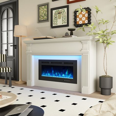 Enhance the ambiance of your living room or bedroom with our 36-inch recessed electric fireplace. Artificial Fireplace Ideas, Fireplace Electric Ideas, Fireplace Entryway Foyer, Electric Fireplace Ideas Apartment, Bedroom Electric Fireplace Ideas, Fireplace Insert Ideas Electric, Electric Fireplace With Built Ins, Fireplace Filler Ideas, Tv With Fireplace Underneath