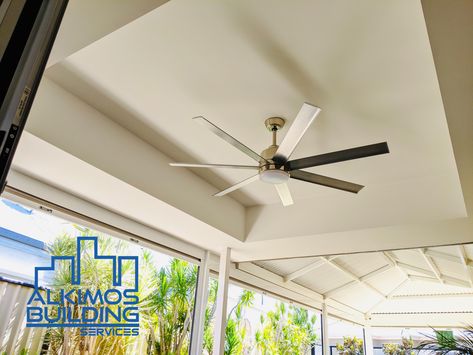 Ceiling conversion - ceiling lifted to allow large fan/light to be installed in this low alfresco ceiling Alfresco Ceiling Fan, Large Fan, Recessed Ceiling, Fan Light, Perth, Ceiling Fan, 20 Years, Ceiling, Fan