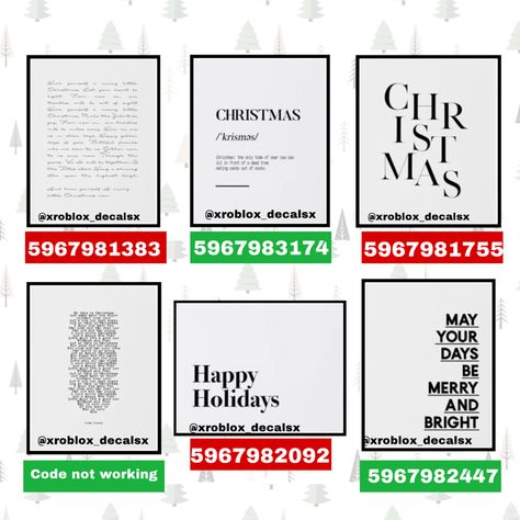 Bloxburg Picture Codes For Bathroom, Christmas Decor Codes Bloxburg, Bloxburg Decals Codes Aesthetic Christmas, Christmas Bloxburg Decor, Bloxburg House Layouts 2 Story Christmas, Christmas Bloxburg House Layout, Bloxburg Black And White Decals, Christmas Codes Bloxburg, Bloxburg Christmas House Layout