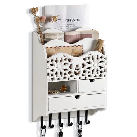 PRICES MAY VARY. 2 Drawer & 6 Key Hooks: The wall mount mail organizer has 2 mail slots and 6 key hooks, which can store and organize your daily letters, bills, magazines, dog leash and other daily necessities, keeping your desktop tidy and clean High Quality and Sturdy: The mail sorter is made of high quality SUS 304 stainless steel, sturdy and durable, not easy to deform or break, and can be applied for a long time Space-Saving Design: The wall mail holder has compact size, which can save spac Family Organization Wall, Entryway Room, Key And Letter Holder, Mail Sorter, Key Holder For Wall, Mail Holder, Entryway Wall, Living Room Organization, Key Rack