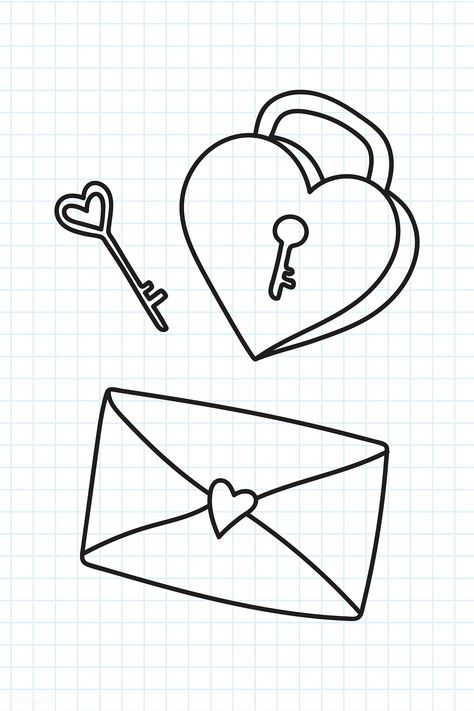 Keys Doodle, Key Doodle, Love Letter Drawing Ideas, Hands Line Drawing, Doodle Artwork, Hand Drawn Heart, Anniversary Scrapbook, Drawn Heart, Doodle Vector