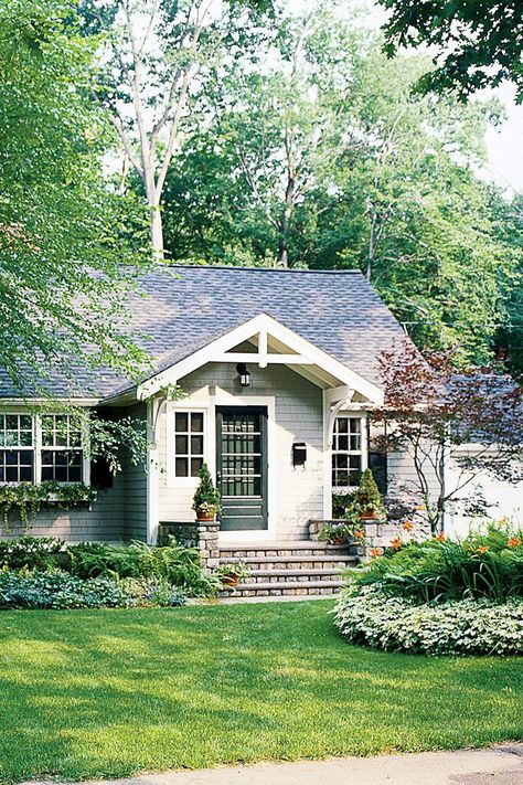 An exterior makeover can maximize curb appeal and give your home a whole new look. These before-and-after home exteriors demonstrate how a house can go from ordinary to unforgettable. #curbappeal #homemakeover #exteriordesign #bhg Cottage Makeover Exterior, Curb Appeal Small House, Cottage Curb Appeal Ideas, 1950s House Renovation Exterior, Ranch Curb Appeal Before And After, Adding Curb Appeal To A Flat House, 1940s Bungalow Exterior, Back Of House Exterior, Addition To Old House