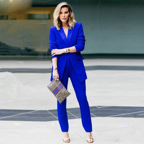 New Royal blue 2 piece set women business suits slim fit ladies office uniform elegant pant suits female trouser suits Graduation Suit, Judas Iscariot, Elegant Pants Suits, Suits Business, Suits Formal, Professional Blouses, Office Suits, Suit Stores, Female Office