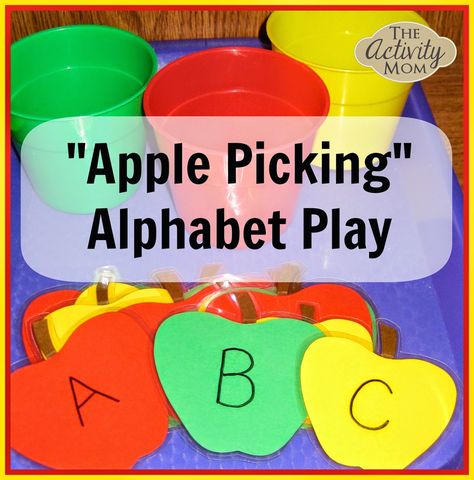 Apple Picking Alphabet Play Apple Alphabet Activities, Preschool Apple Theme, Apple Alphabet, Apple Preschool, Apple Activities, Autumn Activities For Kids, Preschool Literacy, Apple Theme, Fall Preschool