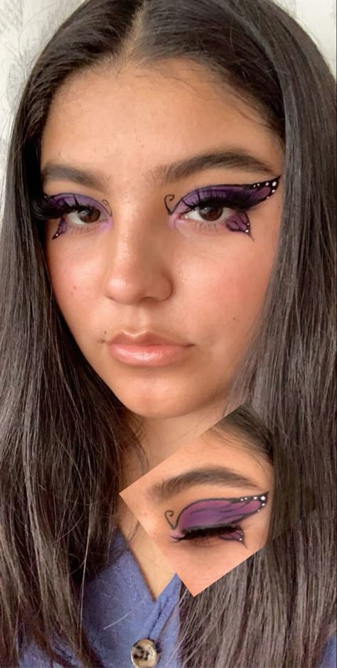 Butterfly Eye Makeup Aesthetic, Butterfly Wing Eye Makeup, Buterfluffy Makeup, Face Art Makeup Aesthetic, Butterfly Eyeshadow Look, Makeup Papillon, Butterfly Makeup Aesthetic, Easy Butterfly Makeup, Simple Butterfly Makeup