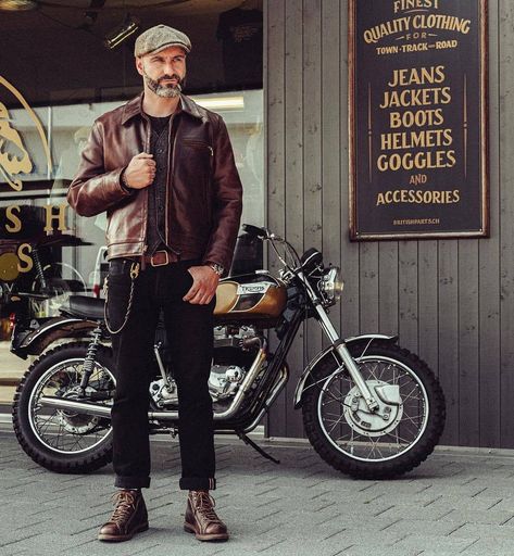 Brown Leather Jacket Outfit Men, Cafe Racer Clothing, Brown Leather Jacket Outfit, Leather Jacket Outfit Men, Leather Jacket Outfit, Cafe Racer Jacket, Leather Clothing, Hot Style, Denim Boots