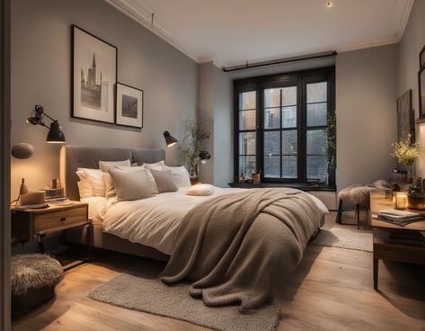 Dark Greige Bedroom, Bed Sheetz, Warm Grey Bedroom, Warm Neutral Bedroom, Greige Bedroom, Boutique Hotel Bedroom, 1920s Interior, Bad Room Design, Greige Walls