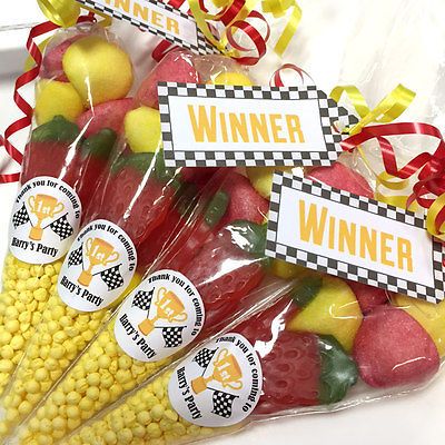 Boys Sweet Cones / party bags / Football / Super Hero / Disco / Racing Car Racing Car Party, Sweet Cone, Race Car Birthday Party, Leo Birthday, Car Party, Cars Party, Sweet Cones, Race Car Party, Pre Party