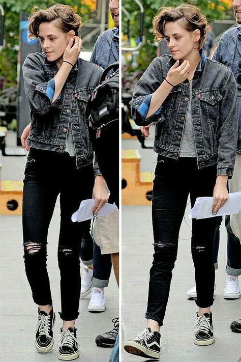 KStew Tomboy Stil, How To Wear Vans, Androgynous Outfits, Gender Fluid Fashion, Kristen Stewart Style, Goth Outfit, Tomboy Outfits, Outfit Jeans, Androgynous Fashion