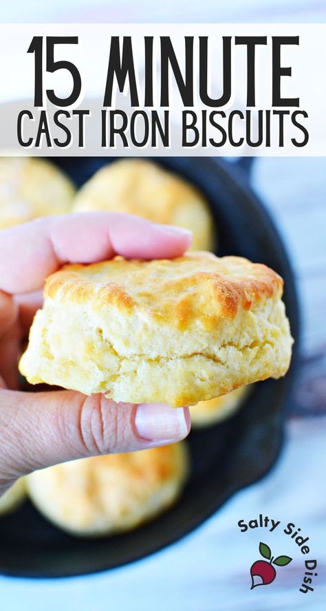 One Pan Biscuits, Biscuits And Gravy Cast Iron Skillet, Homemade Bread Cast Iron, Homemade Biscuits Cast Iron Skillet, Skillet Biscuit Bread, Biscuits In A Cast Iron Skillet, Homemade Cast Iron Biscuits, Cast Iron Biscuit Pan Recipes, Single Biscuit Recipe